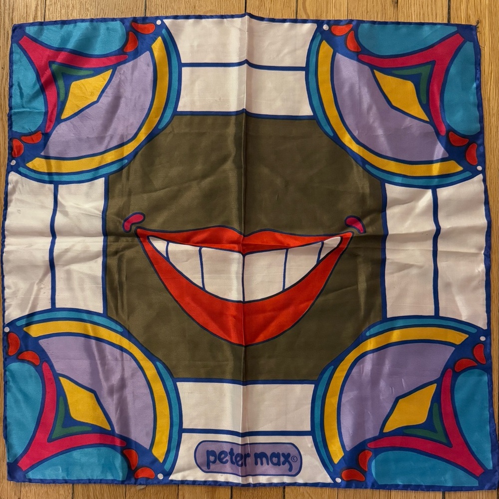 Peter Max Vintage Lips Original Artist Silk Square scarf.